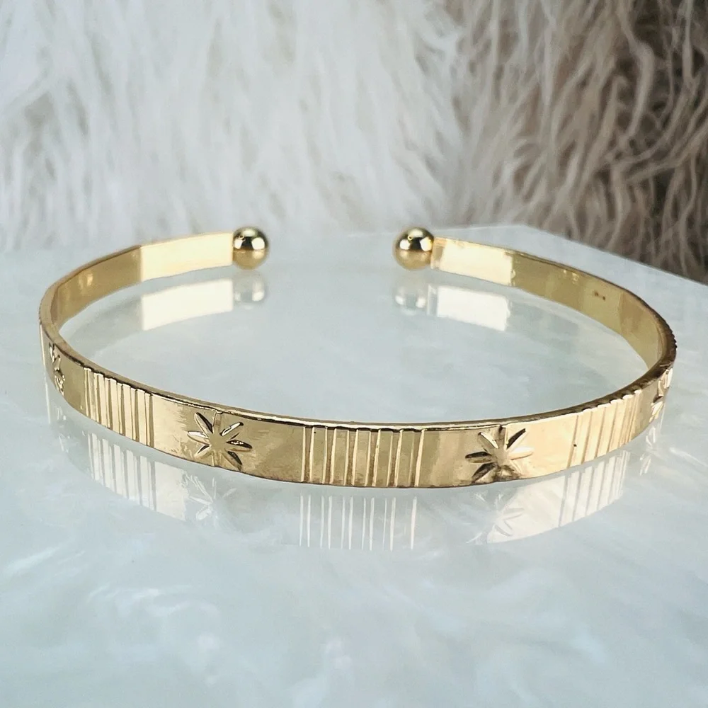 Goldtone Star Bangle Stackable Cuff Bracelet